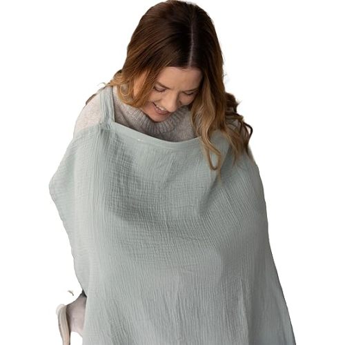 ACTIVE BABY Nursing Cover for Breastfeeding mom with Adjustable Hoop for Hand Free | Breathable Nursing Cover up | 100% Muslin Cotton Light Weight Breastfeeding Cover wrap Shawl Scarf (Aqua Frost)