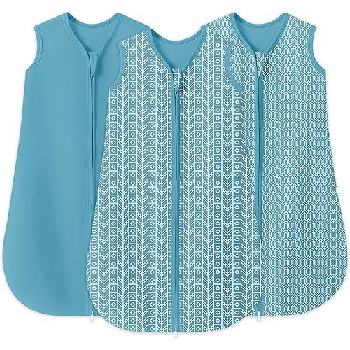 SWEET DOLPHIN Baby Sleep Sack 0-6 Months - 100% Cotton 2-Way Zipper TOG 0.5 Infant Wearable Blanket, Newborn Essentials Toddler 3 Pack Sleeping Sacks - Peacock Blue