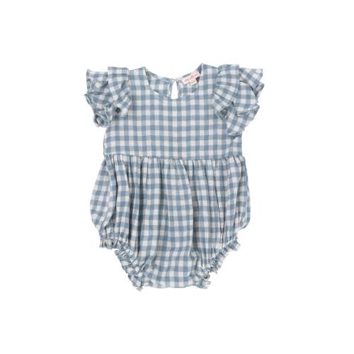 Baby Hattie Romper in Dusty Teal Gingham