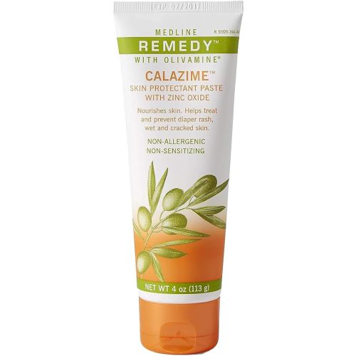 Medline Remedy Olivamine Calazime Skin Protectant Paste Cream, Used with Dry Chapped from Diaper Rash, Incontinence, Dermatitis, Psoriasis, Burns, Bites, White, 4 Oz