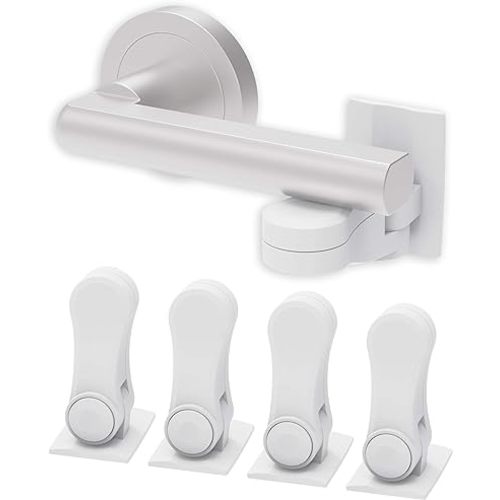 Inaya Child Proof Door Lever Lock, Baby Proofing Door Handle Lock, Minimalist Design, 3M Adhesive & No DrillingNeed, Child Safety, Toddler Door Handle Locks (4-Pack)