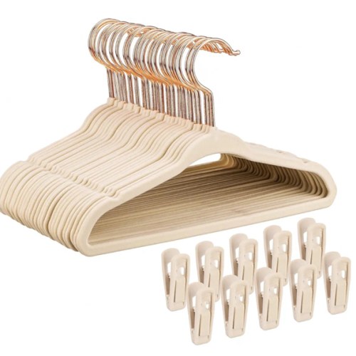 Baby Velvet Hangers 30 Pack - 11'' Inch Premium Non Slip Kids Felt Hangers for Clothes - Ultra Thin Baby Felt Hangers for Toddler Kids' Closet with 10 Hanger Clips - Beige