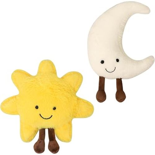 12" Lovely Smiling Yellow Sun and Moon Plush,Soft Filled Animals Sofa Bedside Throw Pillows Hug Sleep Caress Plushies for Baby Children's Birthday Gift