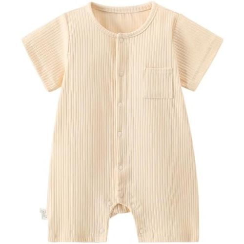 AIWUHE Unisex Baby Cotton Romper Boys Short Sleeve One-Piece Jumpsuit Girls Snap-up Bodysuits Summer Clothes Outfits 3-18M