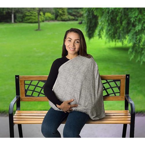 Little Me 4-in-1 Nursing Cover, Infinity Scarf, Car Seat Cover, Cart Cover, Multipurpose Shawl and Stroller Canopy for Moms and Babies, Damask Gray