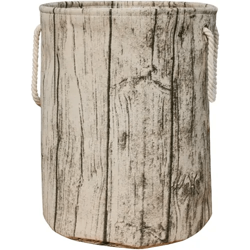 Stylish Tree Stump Shape Design Storage Basket Cotton Fabric Washable Cylindric Laundry Hamper with Rope Handles, Decorative and Convenient for Kids Bedroom