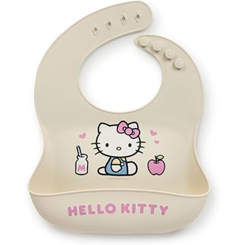 JuJuBe x Hello Kitty Cherry Blossoms Silicone Baby Bib, Soft Baby Bibs for Toddlers, Adjustable Neck, Deep Pocket for Mess Control, Dishwasher Safe, Easy to Clean Toddler Feeding Essentials