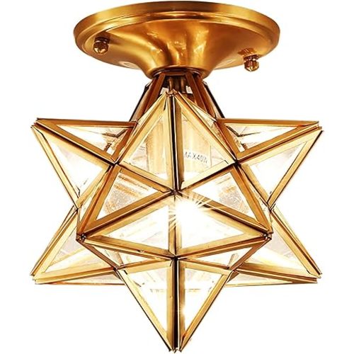 Ceiling Light Modern Brass Star Flush Mount Seeded Glass Moroccan Style Ambient Lighting for Bedroom Kitchen Hallway Entryway Dining Room Study