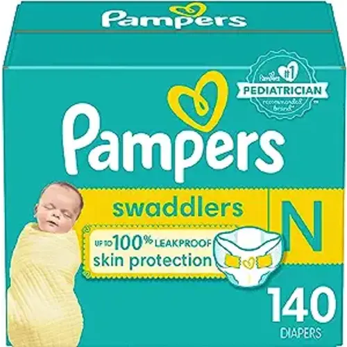 Pampers Swaddlers Newborn Diapers - Size 0, 140 Count, Ultra Soft Disposable Baby Diapers