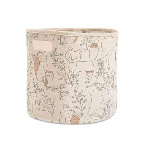 Crane Baby Fabric Round Nursery Storage Basket, Toy Storage, Woodland Nursery Decor, 13"x12", Toy Basket, Baby Storage Organizer, Toy Organizers and Storage Bins, Baby Organizers and Storage, Toy Bins