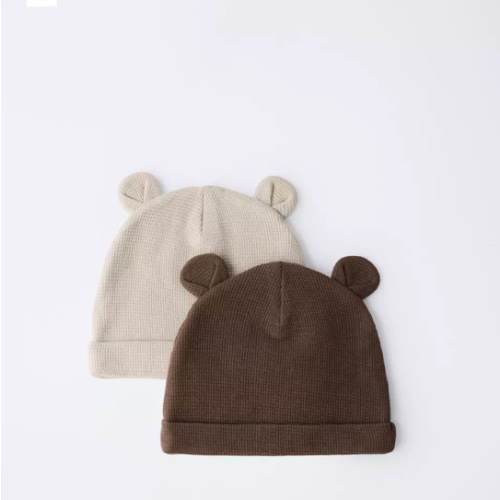 TWO-PACK OF WAFFLE KNIT EAR HATS - Ecru / Brown | ZARA United States