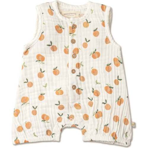 Organic Sleeveless Bubble Romper, Mandarin - Makemake Organics | Maisonette