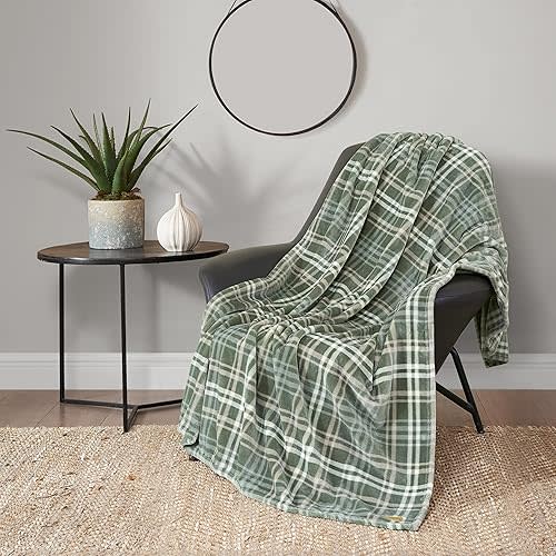 Lucky Brand Camper Plaid Olive Green 50"X70" Cozy Plush Blanket - Premium Microfiber Throw for Luxurious Comfort and Style
