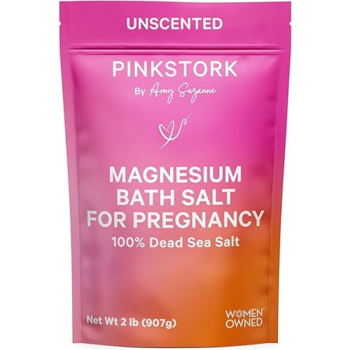 Pink Stork Pregnancy Bath Flakes: Magnesium Bath Salts for Pregnant Women, Dead Sea Salts for Soaking in Bath or Foot Soak, Pregnancy Must Haves, Unscented Without Parabens or Fragrance, 2 lbs