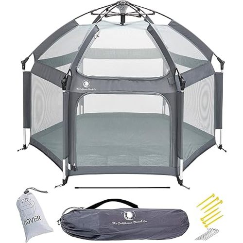 POP 'N GO PLAYPEN - Indoor & Outdoor Baby Playpen for Babies and Toddlers - Baby Beach Tent, Foldable, Portable W/Canopy, Travel Bag, & Mosquito Net - Pop Up Pack and Play Tent (Anchor Grey)
