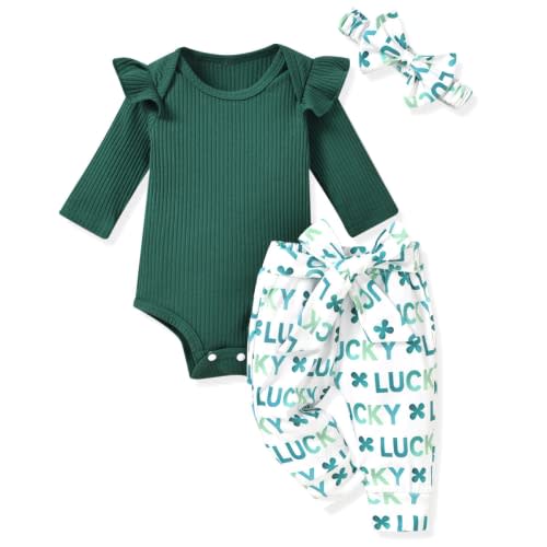 Aalizzwell Preemie Newborn Infant Baby Girls Clothes Ribbed Romper Bodysuit Pants Set Fall Winter Outfits