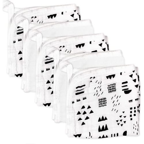 HonestBaby unisex baby Organic Cotton Washcloth Multi-Pack Winter Accessory Set, 5-Pack One Size US - Black & White Pattern Play