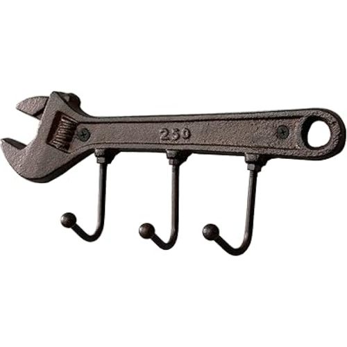 KiaoTime Retro Vintage Key Rack Holder Hooks Cast Iron Wrench Spanner Shape Decorative Wall Mounted Antique Man Cave Garage Tool Holder Coat Hat Hooks Rack Hanger Wall Decor for Christmas for Men