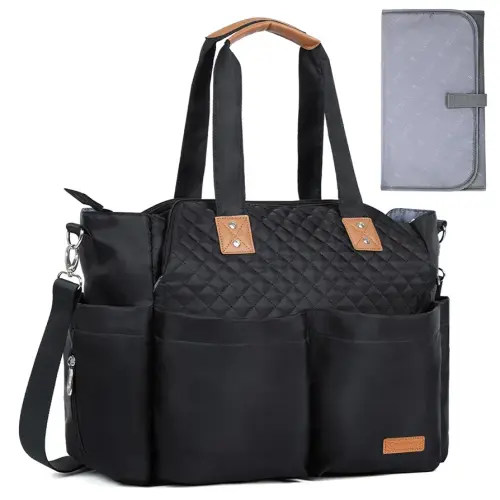 Lekebaby Diaper Bag Tote, Large Diaper Bags Waterproof,Large Mommy Bag for Hospital, Baby Bags for Mom Travel Diaper Tote Messenger Purse, Quilted Black