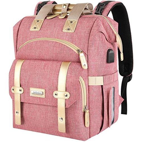 Diaper Bag Backpack,Insulated Pockets Portable Baby Nappy Bags with USB Charging Port,RFID Anti-Theft Water-Resistant Pocket Stroller Straps,Dad Mom Travel Backpack Diaper Bag for Baby Boys Girls - Pink