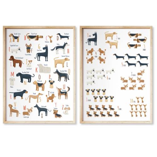 Printable set ABC and Numbers dogs breeds, dogs Alphabet for a Dog lover, Dog alphabet poster, A to Z dogs alphabet, printable dogs wall art