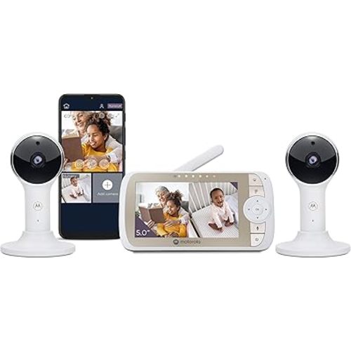 Motorola Baby Monitor VM65-5 WiFi Video Baby Monitor with 2 Cameras HD 1080p, Connects to Smart Phone App, 1000ft Long Range, 2-Way Audio, Remote Pan-Tilt-Zoom, Room Temp, Lullabies, Night Vision