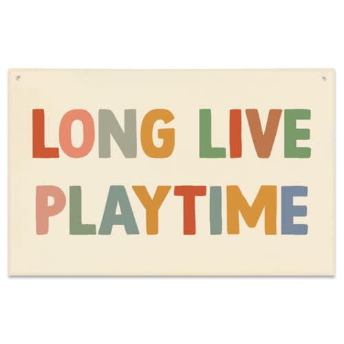 Playroom Decor Long Live Playtime Banner Boho Nursery Bedroom Decor 22x33In Canvas Flag Banner Wall Hanging Banners Flag Decor for Toddler Boy Kids Room Nursery Playroom