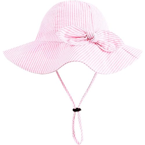Baby Girl Sun Hat with UPF 50+ Outdoor Adjustable Beach Hat with Wide Brim Bucket Hats