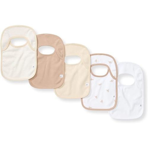 Burt's Bees Baby Infant Bibs, 100% Organic Cotton Lap Shoulder Style Drool Cloths, Newborn Essentials - Pull On Bib Set, 8 x 7.5 Inches