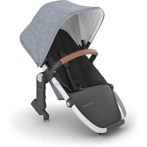 UPPAbaby RumbleSeat V2+ Second Lower Seat/Compatible with Vista V2 and Vista V3 / Adapters, Bumper Bar, Bug Shield Included/Gregory (Blue Mélange/Silver Frame/Saddle Leather)
