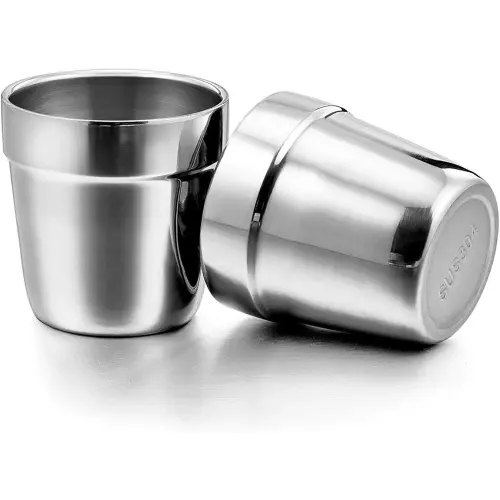 E-far Metal Cups for Kids Baby, 6 Ounce Stainless Steel Insulated Cups for Toddler Children, Training & Transition, Double Wall & Shatterproof, Mirror Polished & Dishwasher Safe - 2 Pack