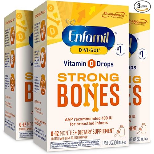 Enfamil Baby Vitamin D-Vi-Sol Vitamin D Liquid Supplement Drops for Infants, Supporting Strong Teeth & Bones in Newborn Babies, Easy-to-Use, Gluten-Free, 50 mL Dropper Bottle, Pack of 3 - 1.69 Fl Oz (Pack of 3) - D-Vi-Sol 3-Pack
