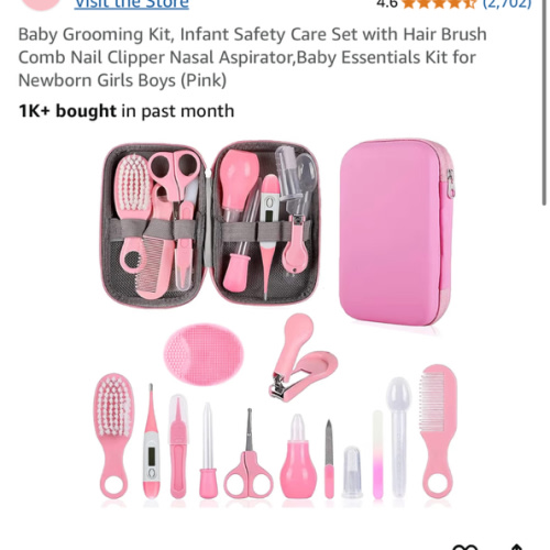 Baby Grooming Kit, Infant Safety Care Set with Hair Brush Comb Nail Clipper Nasal Aspirator,Baby Essentials Kit for Newborn Girls Boys (Pink)