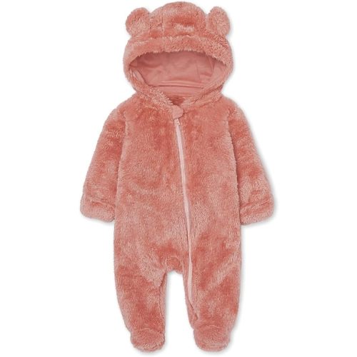 Baby Plush Long Sleeve Polar Fleece Jumpsuit With Bear Ears Baby Fleece Hooded Jumpsuit Infant Winter Outfit