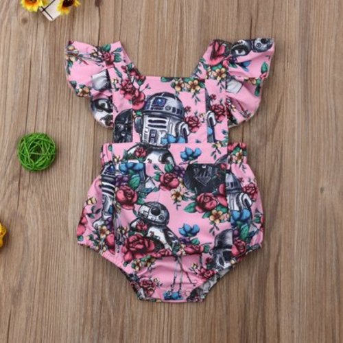 NZNDSHD Baby Girls Summer Casual Romper, Floral Star Wars Print Jumpsuit, Ruffle Funny Robot Princess Bodysuit