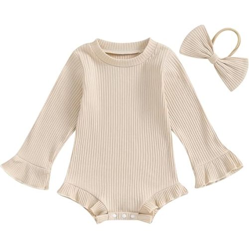 fhutpw Newborn Baby Girl Oversized Sweatshirt Romper Ruffle Long Sleeve Crewneck Onesie Sweater Tops Infant Fall Clothes