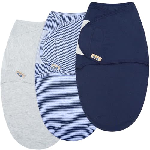 BlueSnail Ultra Soft Newborn Essentials Easy Wrap Swaddle Blankets, Adjustable Baby Cotton Swaddle Wrap (Light Gray+Navy)