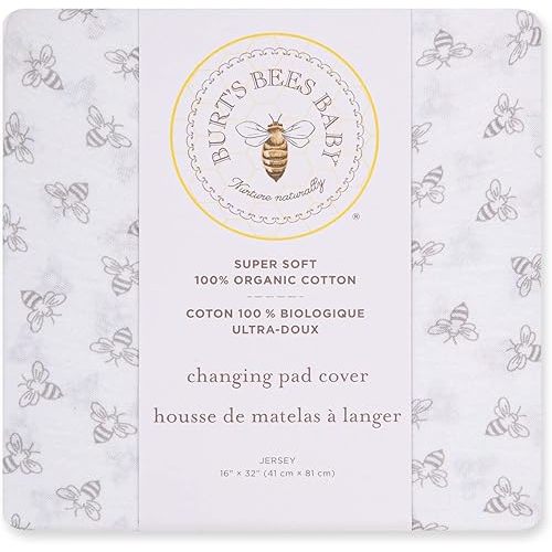 Burt's Bees Baby Unisex Baby Gift Set - Crib Sheet, Changing Pad Cover & Burp Cloths, 100% Organic Cotton Essentials Bundle