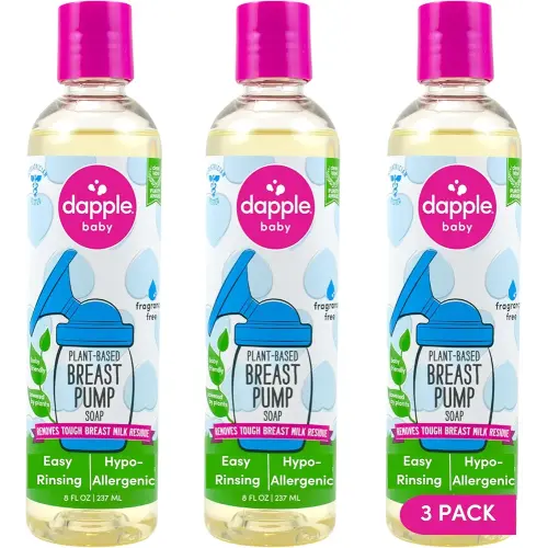 Dapple Breast Pump Soap Baby, 8 Fl Oz Bottle (Pack of 3), Fragrance Free, Plant Based & Hypoallergenic Liquid Soap - Easy Rinse Formula Removes Milk Residue & Leaves No Taste