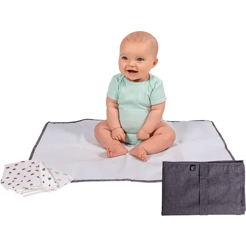 Healthy Habits by J.L. Childress Baby Changing Pad Bundle - Portable Padded Diaper Changing Pad with Pocket Plus 3 Disposable Changing Pads - Travel Changing Pads, Waterproof, Extra-Large - Grey