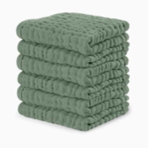 Comfy Cubs 6-Layer Muslin Baby Washcloths Set - Fern, 6