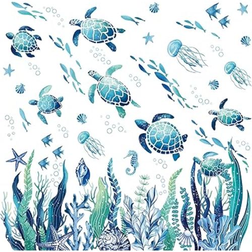 decalmile Under The Sea Seaweed Wall Decals Sea Turtle Ocean Grass Jellyfish Wall Stickers Baby Nursery Bedroom Bathroom Wall Decor