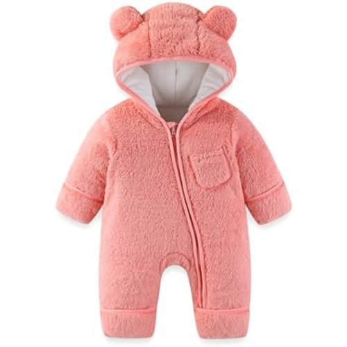 Newborn Baby Bear Outfit With Fold-Over Mittens and Footies Girls Boys Winter Fleece Clothes Hooded Romper Snowsuit