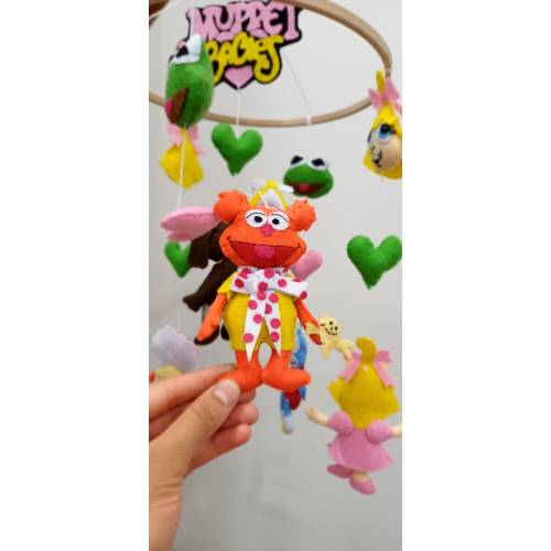 1980s,Miss Pigy,Kermit,Rowfl,Hai, Gonzo,Baby Muppets Characters Crib Mobile,Handmade Movable,Postpartum Mother Gift,Felt Animal Crib Movable