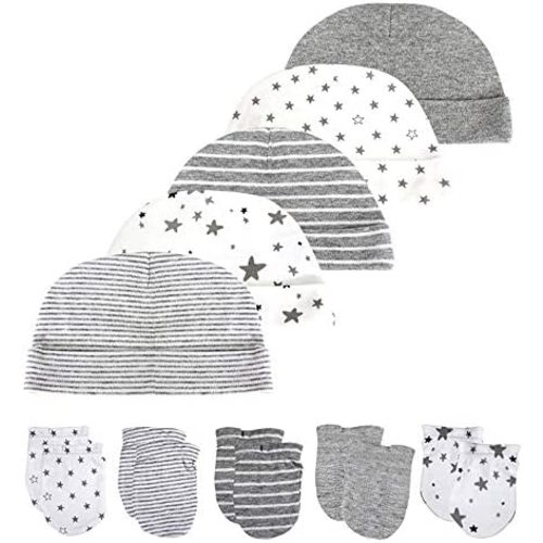 Kiddiezoom Newborn Baby Cap and Mitten Bundle Baby Hats and Mittens Baby Gloves Sets