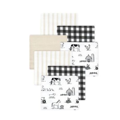 Little Treasure Hudson Baby Cotton Poly Flannel Receiving Blankets Multipack, Black Neutral Farm, 30x30 Inches