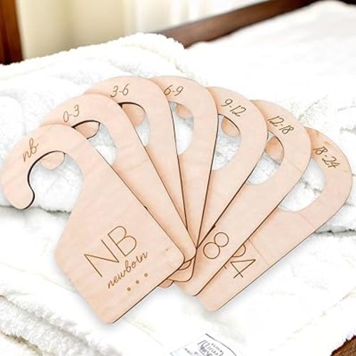 Baby Clothes Dividers for Closet – Baby Hangers Wood and Baby Clothes Size Dividers for Boy or Girl, Newborn to 24 Months Nursery Organizer (Set of 7)