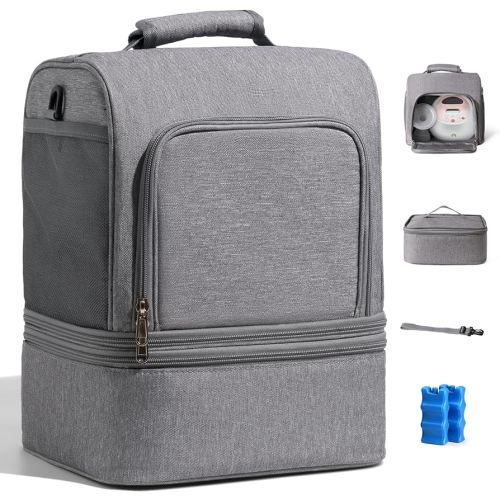 NCVI Breast Pump Bag, Double Layer Removable Pump Bag for Spectra S1, S2, Medela, Breast Pump Backpack with Ice Pack, Insulated Breast Milk Cooler Bag for Working Nursing Moms, Grey