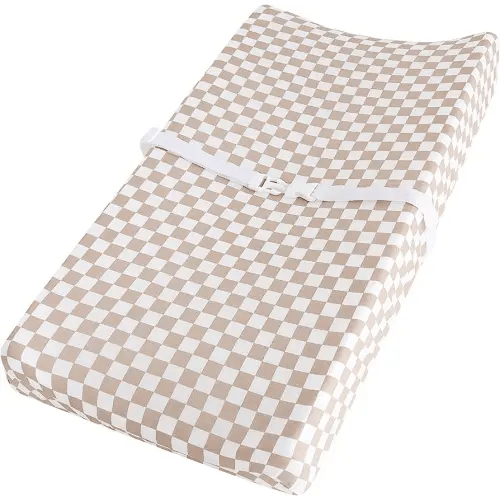 LifeTree Muslin Changing Pad Cover for Baby Girls Boys, 70% Viscose from Bamboo and 30% Cotton, 16"x32" Diaper Change Table Pad Covers, Soft Changing Pad Sheets, SmallCheckered Pattern