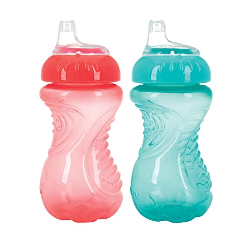 2 Pack Sippy Cups with Soft Spout - 10 Oz Toddler Cups Spill Proof with Easy Grip - BPA Free & Dishwasher Safe (Aqua & Coral)